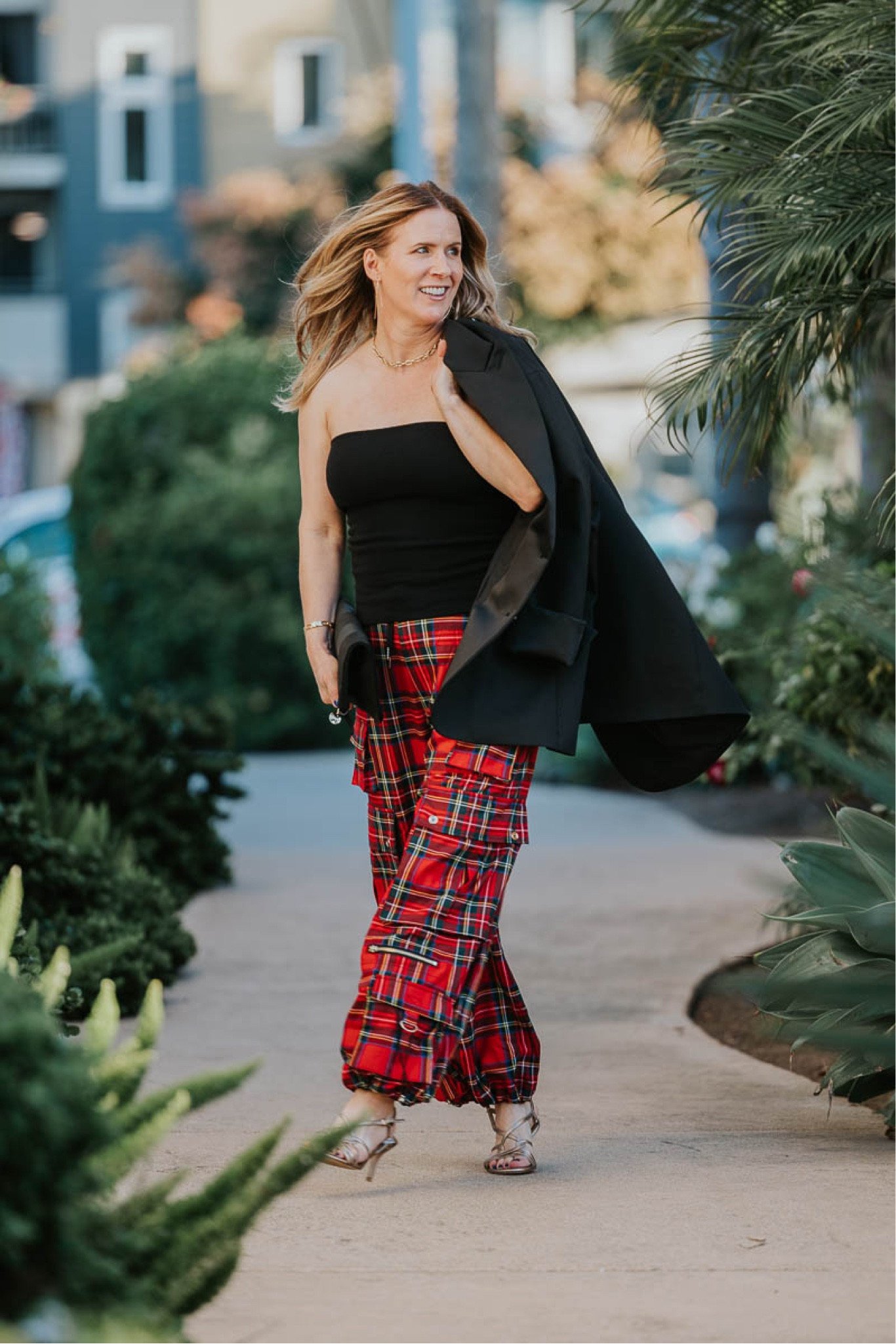 Cynthia Rowley Plaid Cargo Pants in Red