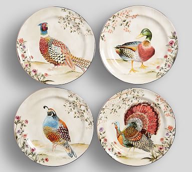 Botanical Harvest Bird Stoneware Dinner Plates - Set of 4 | Pottery Barn (US)