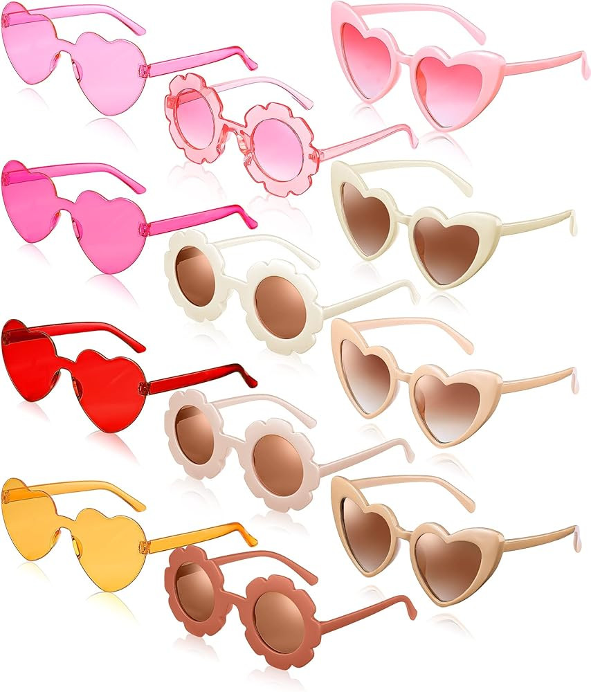 12 Pieces Toddler Sunglasses Age 2-4 Girls Flower for Girl, Baby Glasses Kids Cute Heart Sunflowe... | Amazon (US)