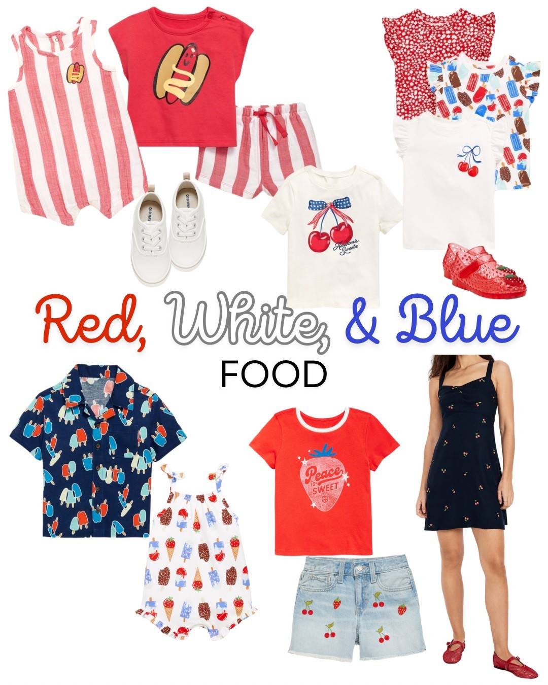 Memorial Day food outfits for the whole family. Red, white, and blue outfits with summer food designs 

#LTKKids #LTKFamily #LTKBaby