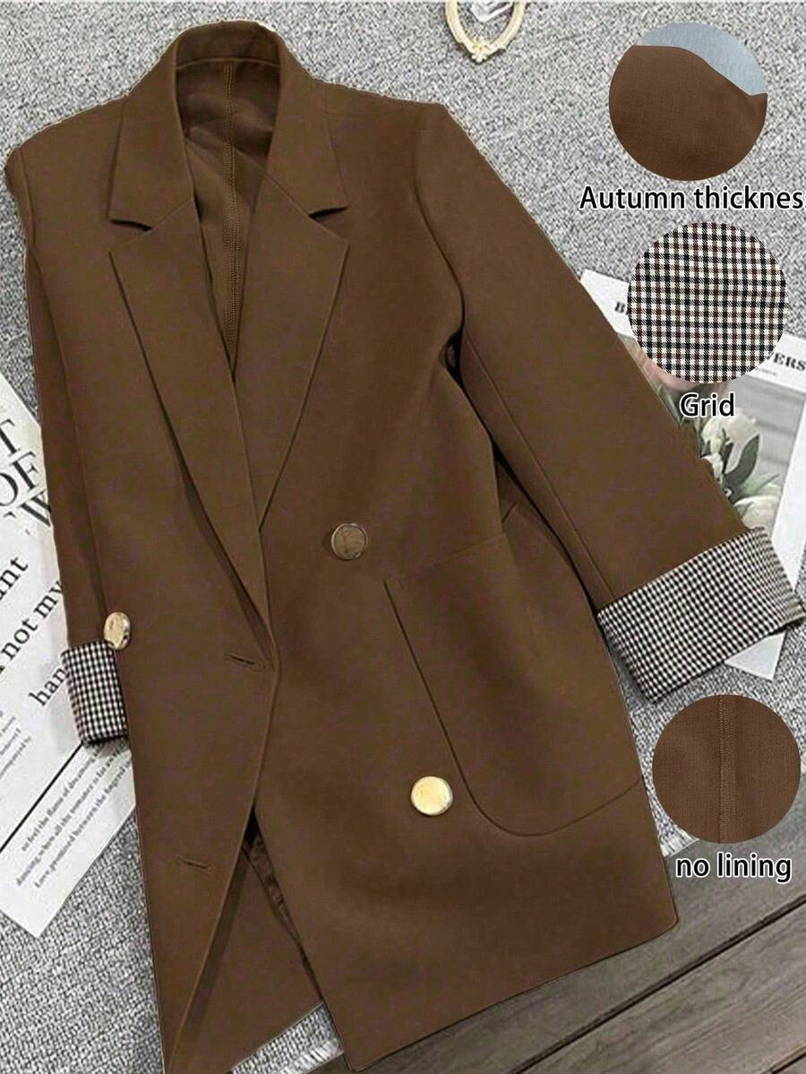 Franclia French Splicing Plaid Design Cuffs Slightly Fitted Commuter Casual Summer Blazer Fall Cl... | SHEIN