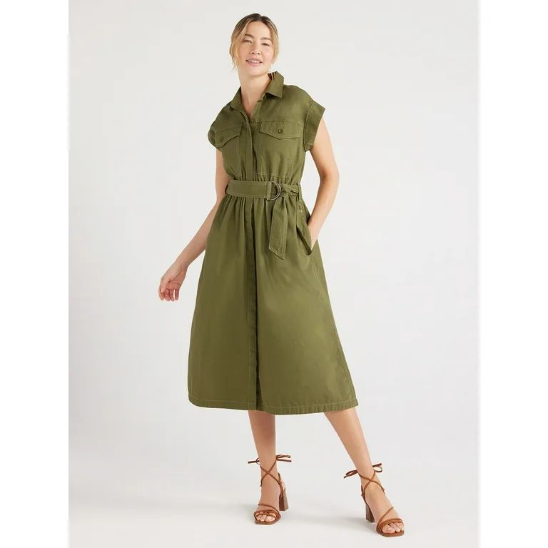 Free Assembly Women's Belted Utility Midi Dress, Sizes XS-XXL - Walmart.com | Walmart (US)