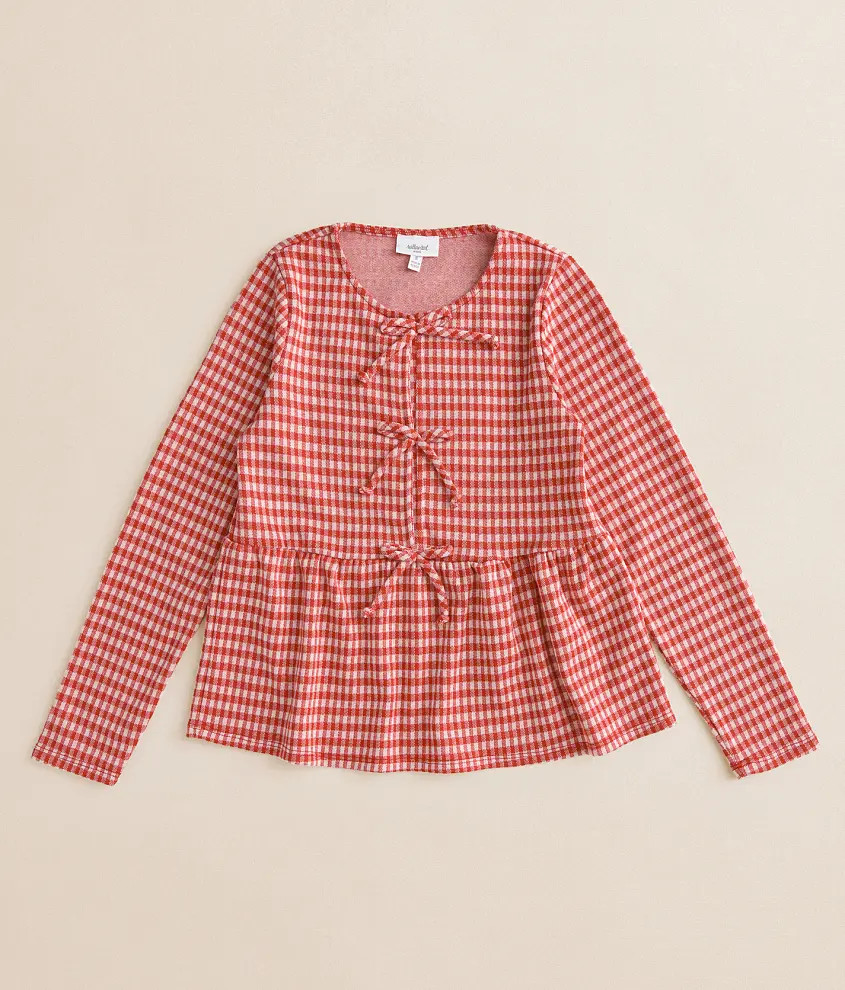 Girls - Gingham Bow Peplum Top | Buckle