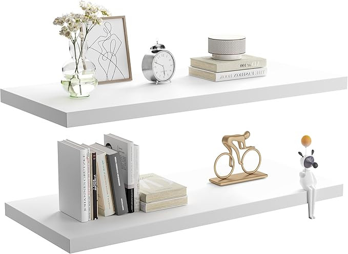 Wall Shelf Set of 2, White Floating Shelves 30 in W x 10 in D x 1 in H, Wooden Floating Wall Shel... | Amazon (CA)
