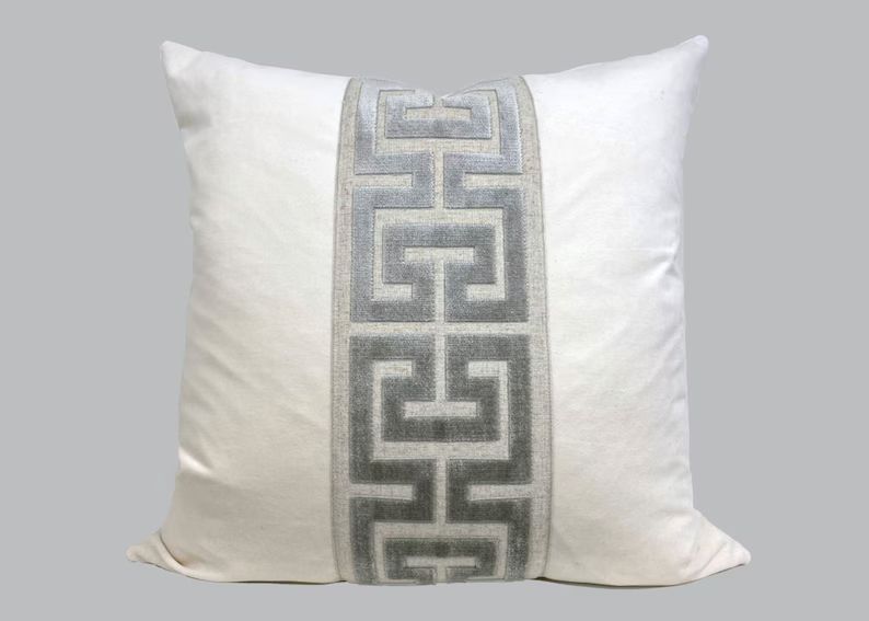 Off White Velvet Square Pillow Cover With Large Greek Key SELECT TRIM COLOR - Etsy | Etsy (US)
