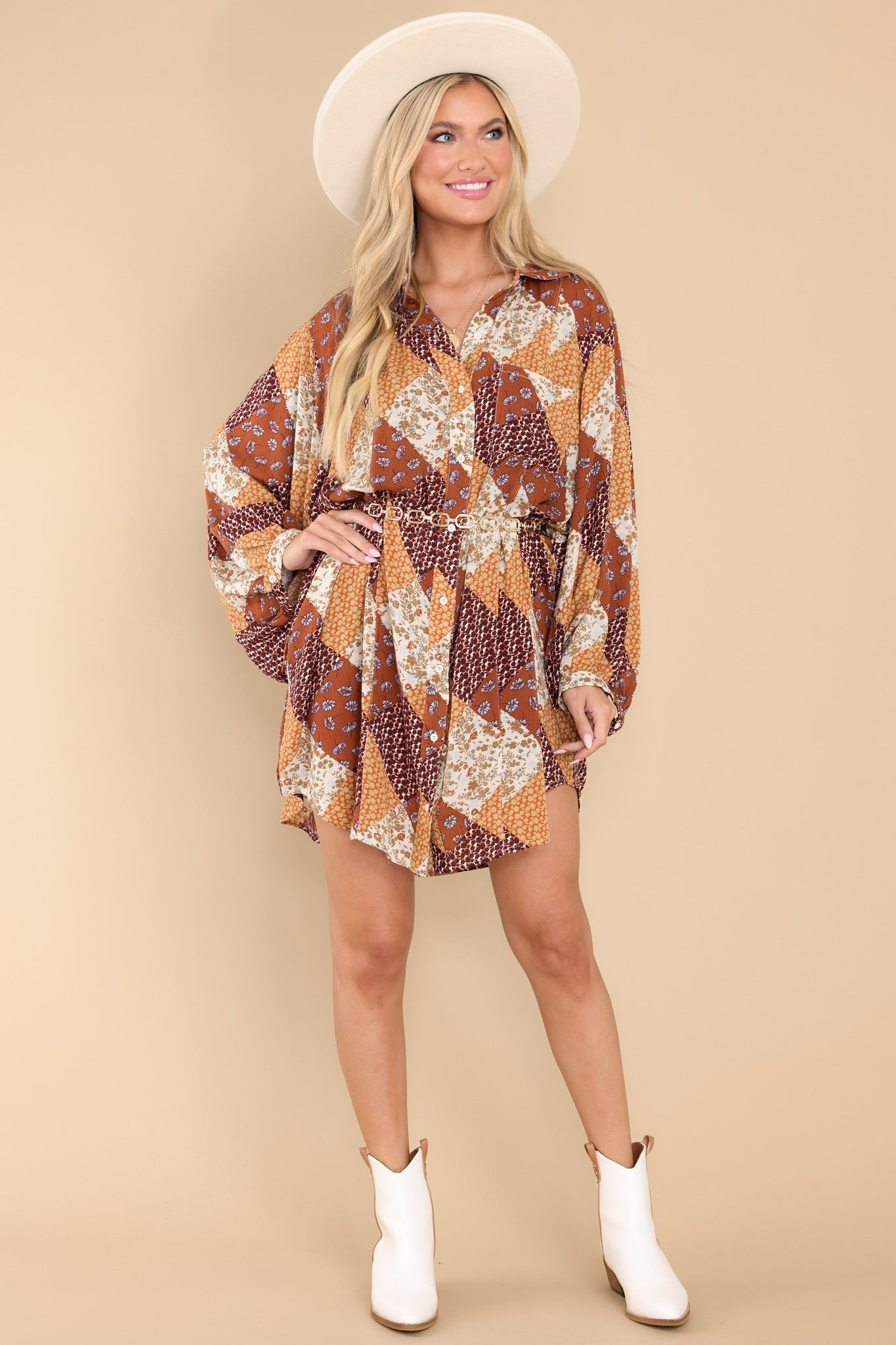 Buy Me Flowers Brown Floral Print Dress | Red Dress 
