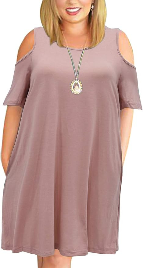 Nemidor Women's Cold Shoulder Plus Size Casual T-Shirt Swing Dress with Pockets | Amazon (US)