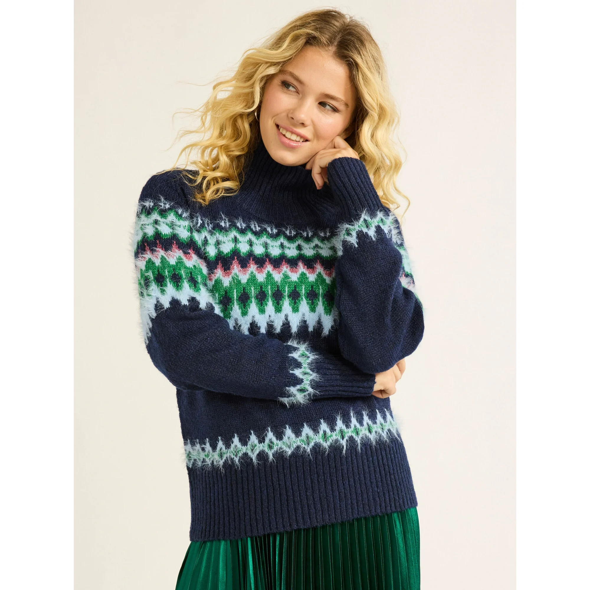 Free Assembly Women’s Fair Isle Turtleneck Sweater, Midweight, Sizes XS-XXXL | Walmart (US)