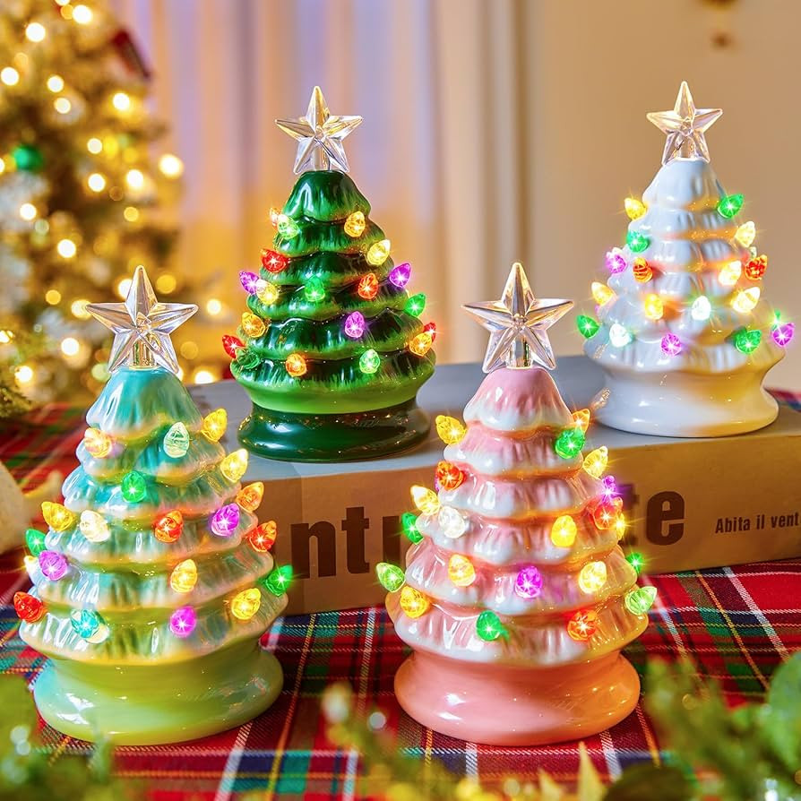 5 Inch Mini Ceramic Christmas Tree Set - 4 Pack Pre-lit Tabletop Christmas Tree with Multicolored... | Amazon (US)
