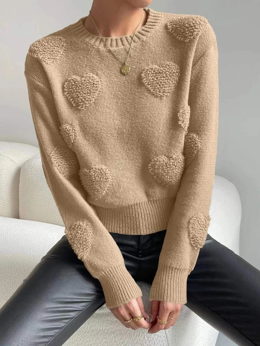 Heart Knit Drop Shoulder Sweater SKU: sw2209235685663363(500+ Reviews)$16.00Make 4 payments of $4... | SHEIN