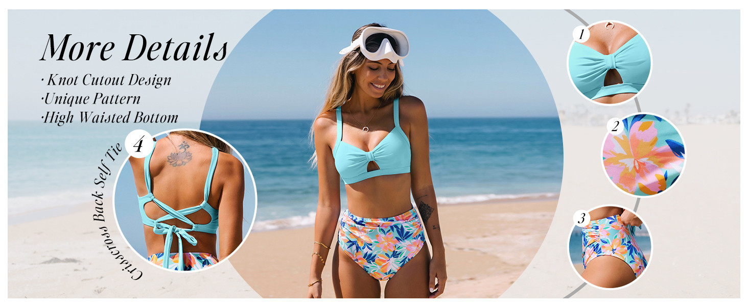 CUPSHE Bikini Set for Women Two Piece Swimsuits High Waisted Cut Out Crisscross Back Tie Shirring... | Amazon (US)