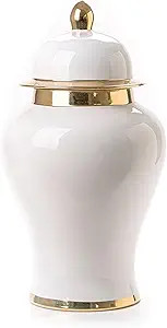 White Ginger Jar with Gold Trim, Ginger Jar Vase for Centerpiece, Table Decor, Living Room, Shelf... | Amazon (US)