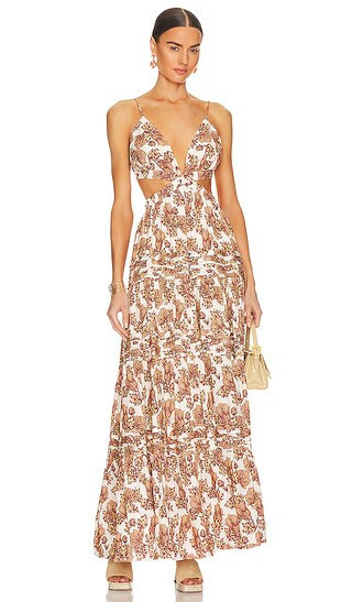 Tilly Midi Dress in Pine Floral | Tan Dress | Beige Dress | Floral Maxi Dress Long Maxi Dress | Revolve Clothing (Global)