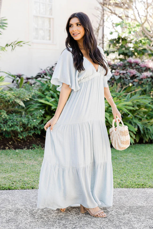 Everything Pretty Light Blue V-Neck Maxi Dress | Pink Lily