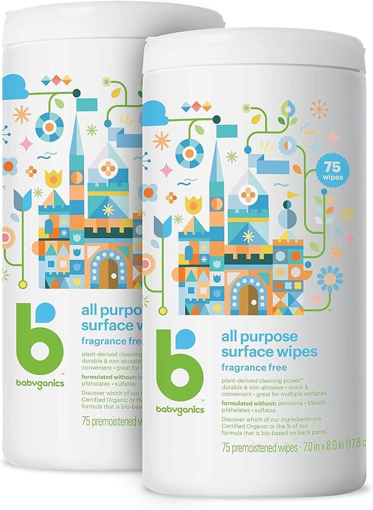 Babyganics All Purpose Surface Wipes, Fragrance Free, 75 Count (Pack of 2), Plant Based and Non-A... | Amazon (US)