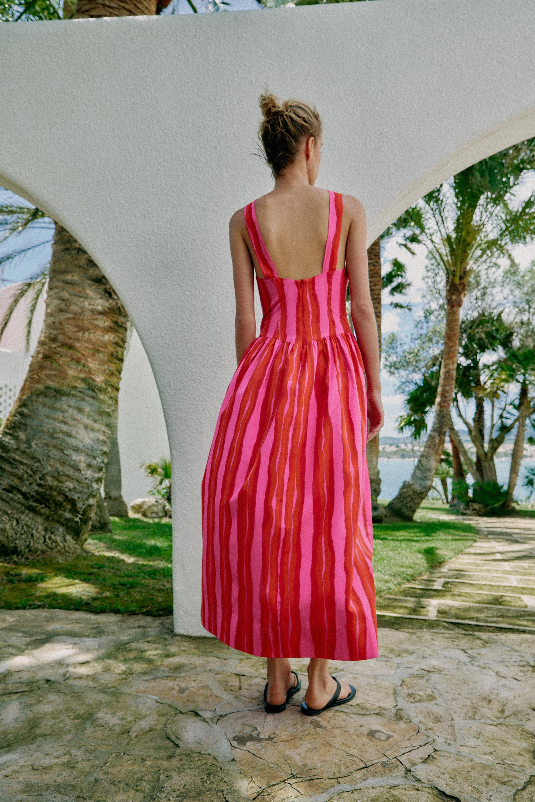 STRIPED DRESS WITH FROGGING DETAIL | Zara UK