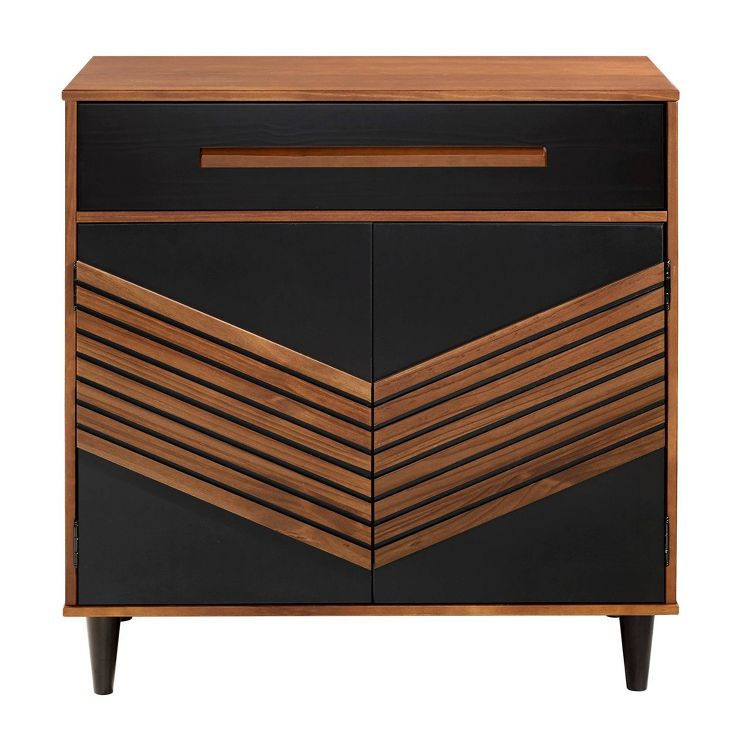 Mid Century Chevron Solid Pine Wood Accent Cabinet Black/Brown - Saracina Home | Target