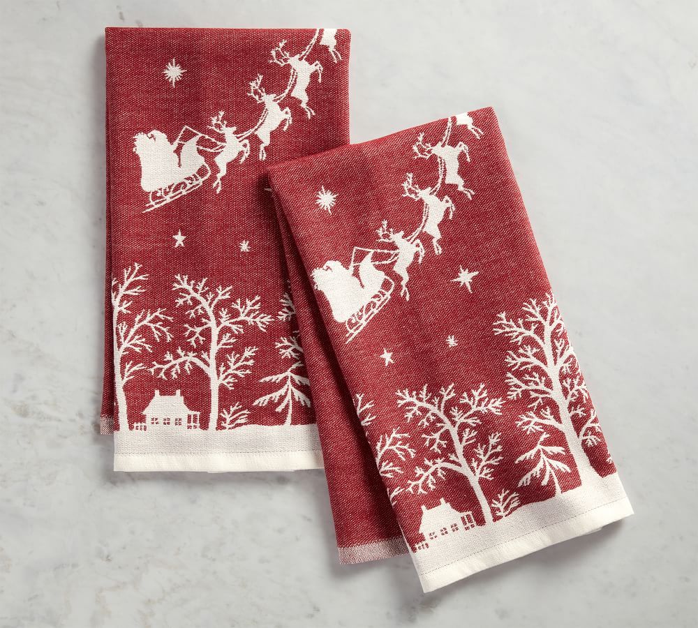 Sleigh Bell Cotton Jacquard Tea Towels - Set of 2 | Pottery Barn (US)