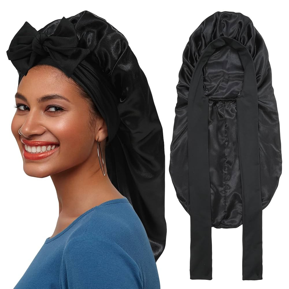 AWAYTR Long Satin Bonnet for Braids - Elastic Silk Hair Bonnets for Sleeping Night Cap Stretchy T... | Amazon (US)