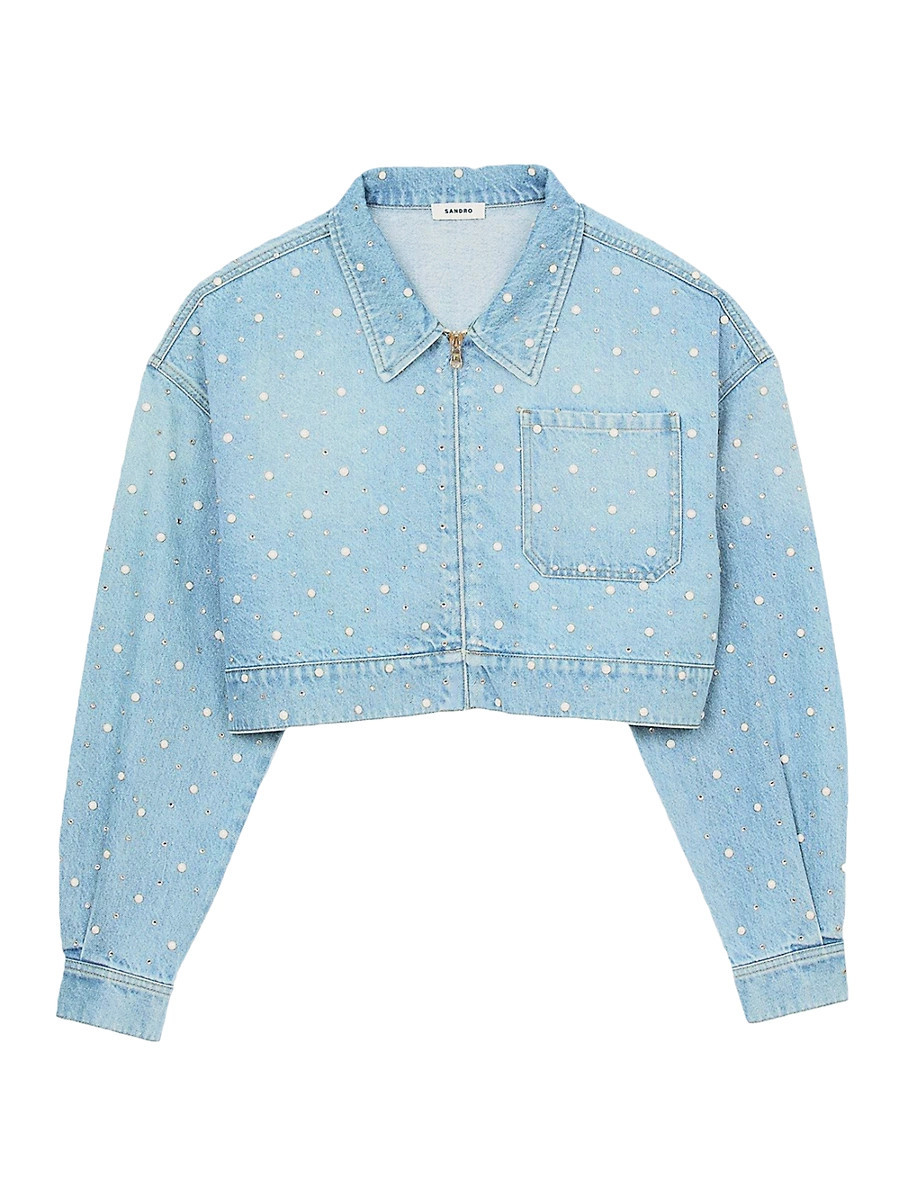 Women's Beaded and Rhinestone Denim Jacket - Blue - Size 2 | Saks Fifth Avenue
