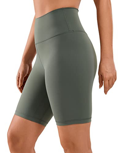 CRZ YOGA Women's Naked Feeling Biker Shorts - 8 Inches High Waisted Yoga Workout Gym Running Spandex Grey Sage Large | Amazon (US)