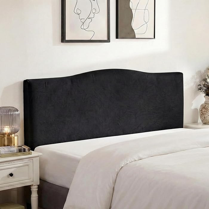 WOMACO Headboard Cover Queen with Storage Pockets, Stretch Velvet Head Board Slipcover, Dustproof... | Amazon (US)