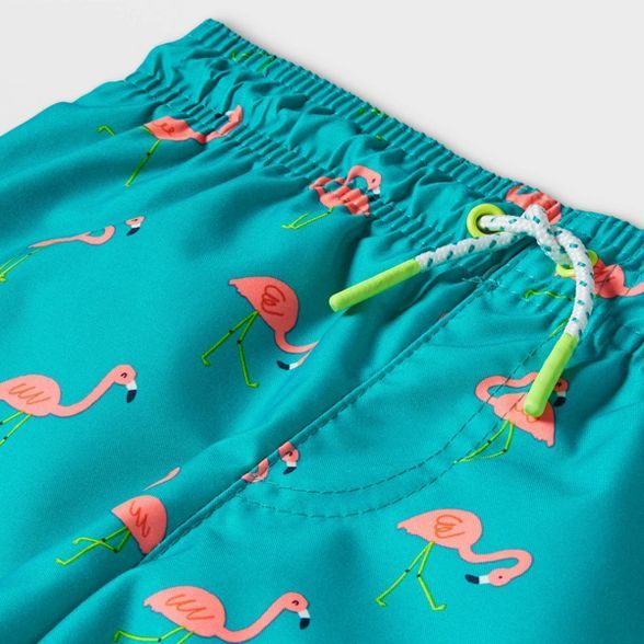 Toddler Boys' Flamingo Drawstring Swim Trunks - Cat & Jack™ Turquoise | Target