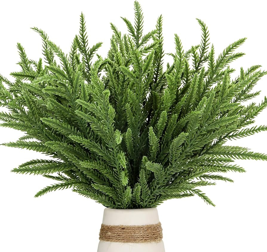 30 Pcs Christmas Real Touch Norfolk Stems, 15Inch Artificial Pine Branches Faux Evergreen Pine Sp... | Amazon (US)