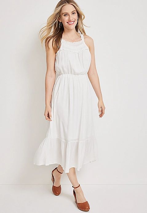 White Halter Neck Midi Dress | Maurices