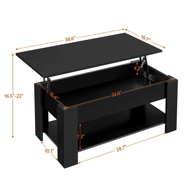Modern 38.6" Wood Lift Top Coffee Table with Lower Shelf, Black - Walmart.com | Walmart (US)