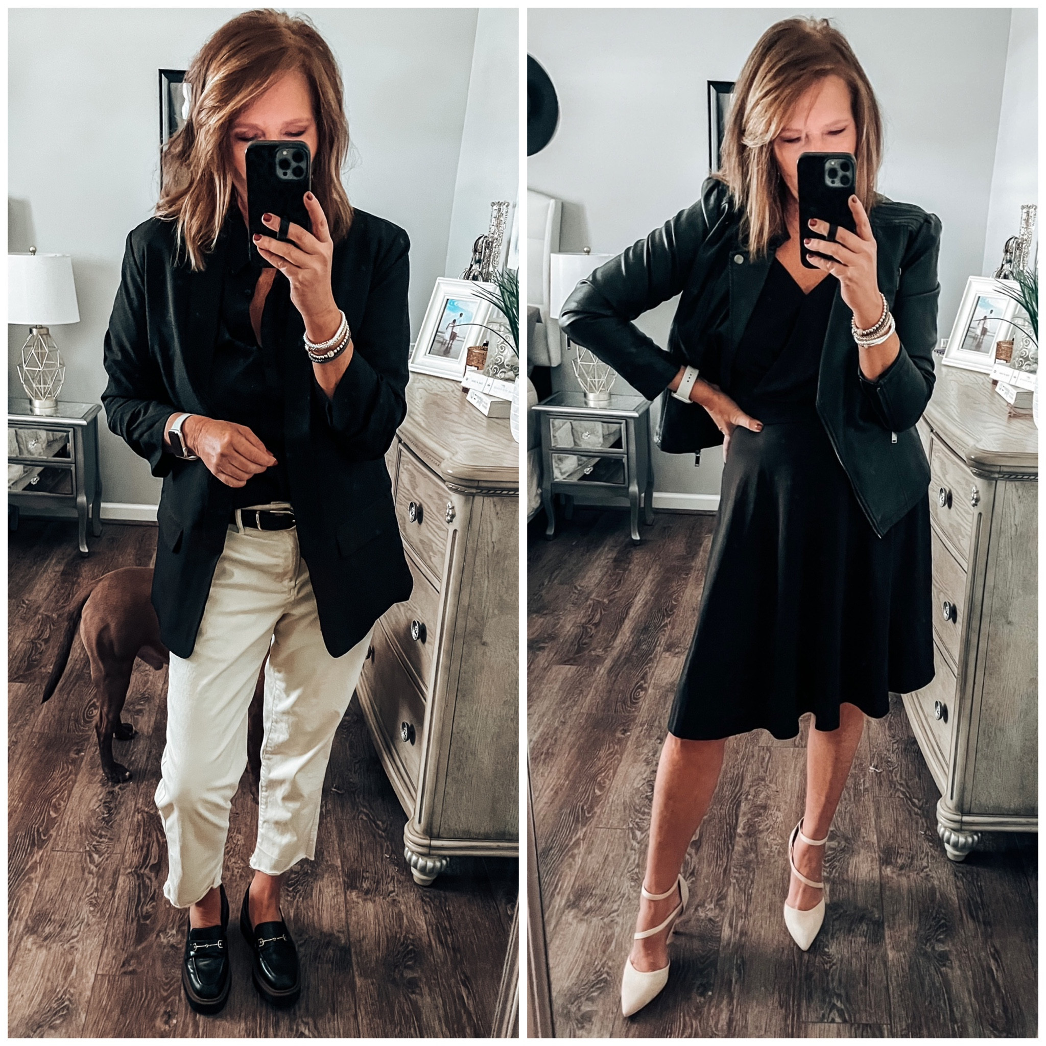 Faux leather jacket with black sleeveless dress from Amazon and neutral strappy heels. Black blazer Time and Tru button down , chino twill pants, black lug bottom loafers 

Casual outfit, date night, business casual, workwear, work outfit, dress, amazon dress, heels, Walmart fashion, Amazon fashion, Walmart finds, amazon finds

#LTKworkwear #LTKsalealert #LTKunder50