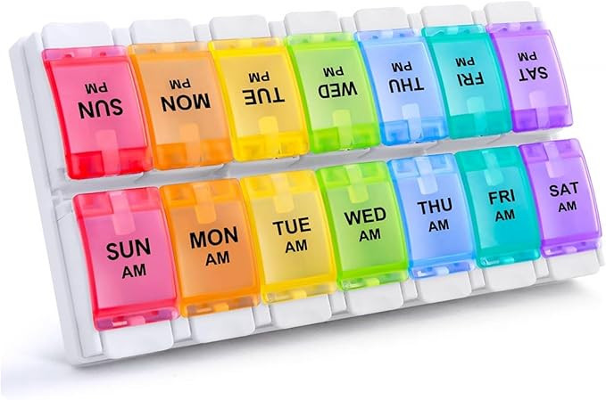 Sukuos AM PM Weekly Pill Organizer 2 Times A Day, Large Daily Pill Box Case 7 Day with Easy Push ... | Amazon (US)