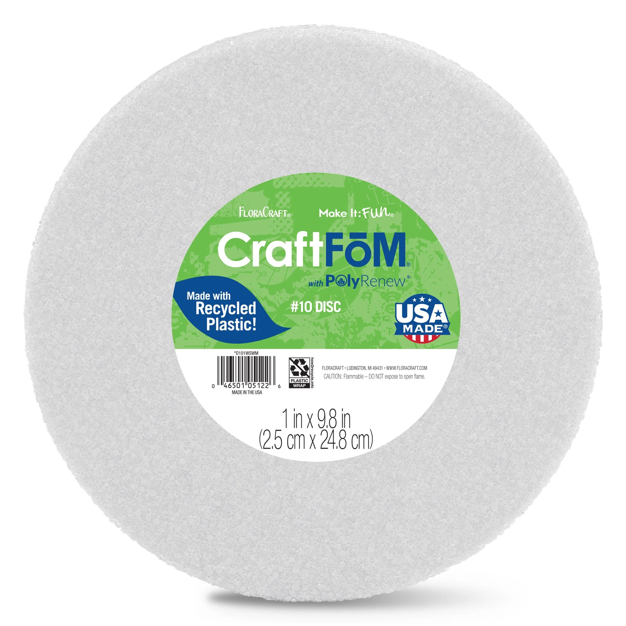 FloraCraft CraftFōM Crafting Foam Disc 1 inch x 9.8 inch White - Walmart.com | Walmart (US)