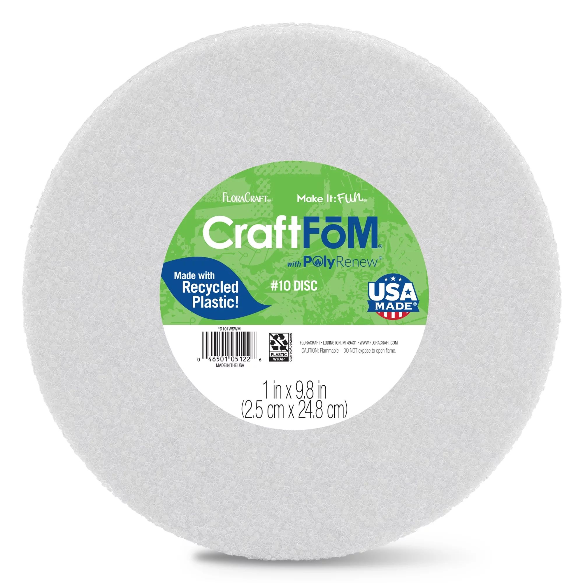FloraCraft CraftFōM Crafting Foam Disc 1 inch x 9.8 inch White | Walmart (US)