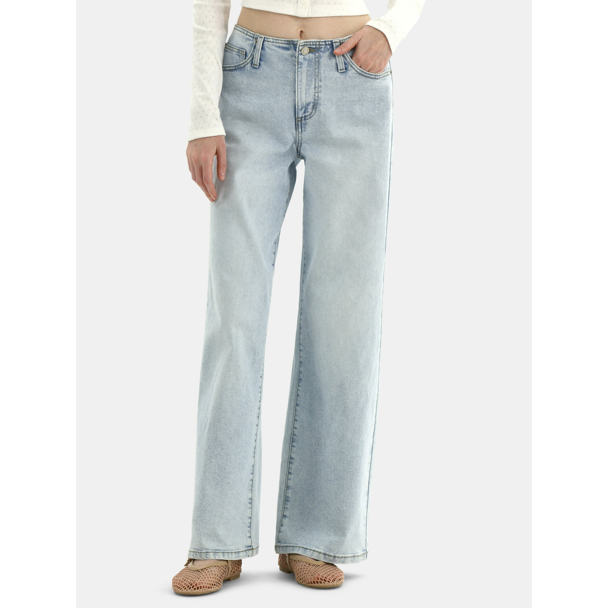 No Boundaries Mid-Rise Baggy Wide Leg Jeans, 31.5'' Inseam, Women's - Walmart.com | Walmart (US)
