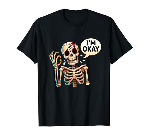 Broken Skeleton I'm Okay Funny Halloween Costume Horror T-Shirt | Amazon (US)