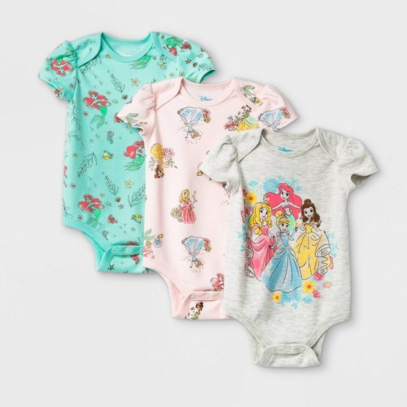 Baby Girls' 3pk Disney Princess Short Sleeve Bodysuit | Target