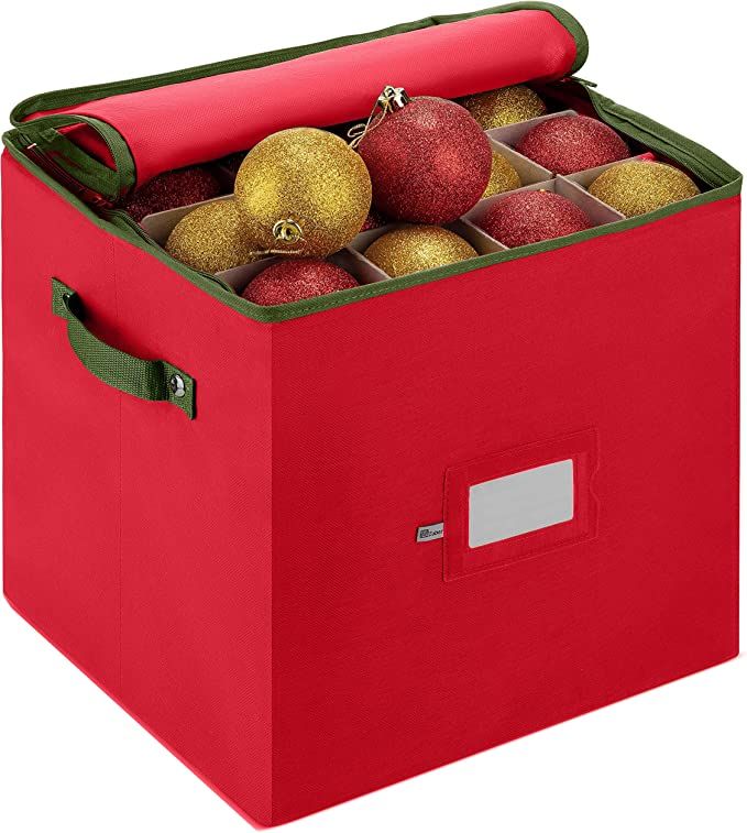 Large Christmas Ornament Storage Box with Dual Zipper Closure - Box Contributes Slots for 64 Holi... | Amazon (US)