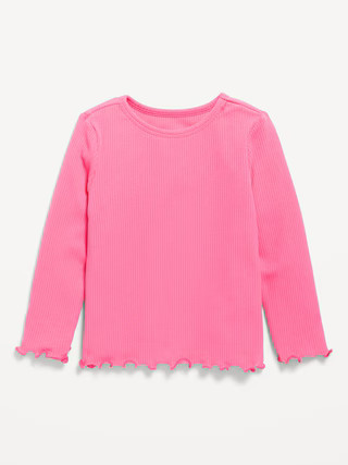 Long-Sleeve Lettuce-Edge Ribbed T-Shirt for Toddler Girls | Old Navy (US)