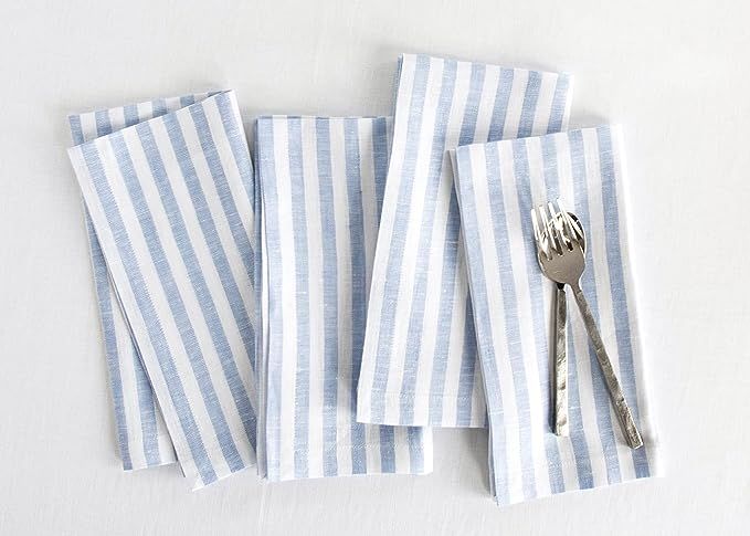 Solino Home Linen Cloth Napkins Set of 4 – 100% Pure Linen Amalfi Stripe Dinner Napkins 20 x 20... | Amazon (US)