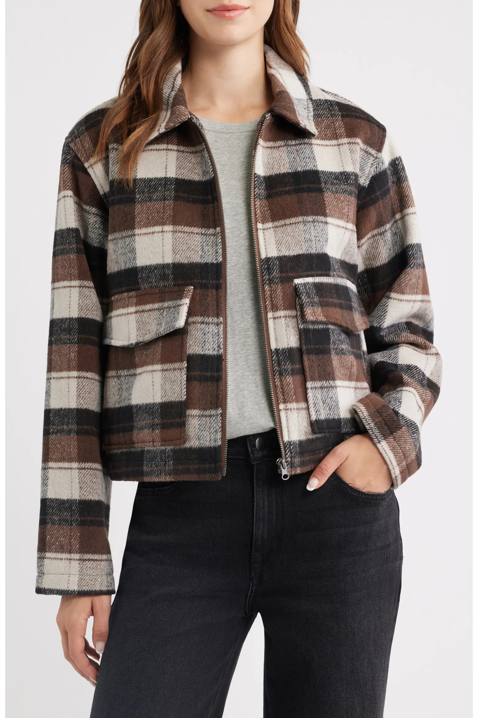 Thread & Supply Plaid Zip Up Jacket (Women) | Nordstrom | Nordstrom