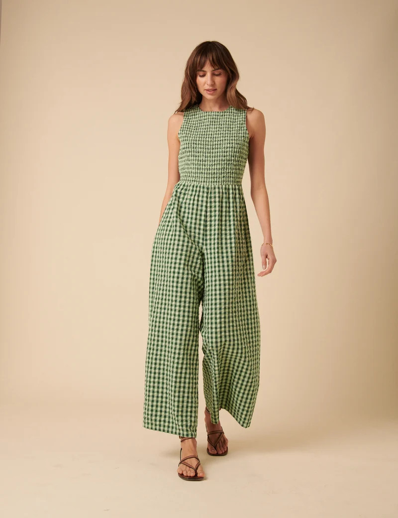 Green Gingham Shirred Ruth Jumpsuit | Nobody's Child