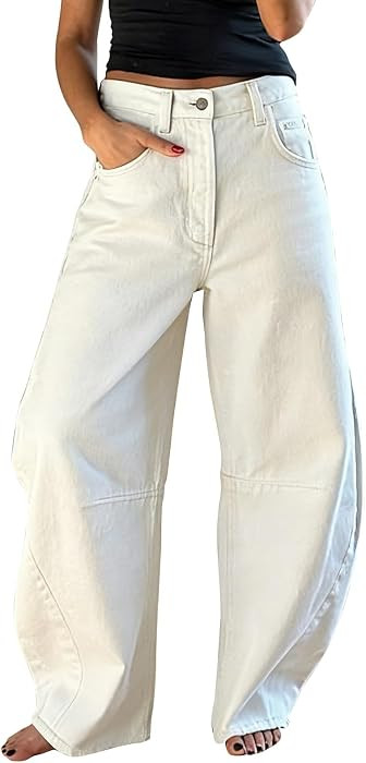 EXLURA Barrel Jeans Women Y2K Boyfriend Denim Pants Casual Baggy Jeans | Amazon (US)