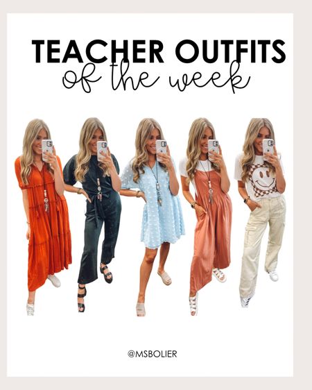 teacher outfits of the week!! 
Mondays dress came in my teacher style box but I linked similar!
Everything true to size but the jumper overalls you could size down one!
Wearing men’s small in the smiley checkered tee!

| teacher outfit | teacher fashion | teacher style | middle school teacher | teacher ootd | classroom | amazon fashion | fall fashion

#LTKfindsunder50 #LTKworkwear #LTKfindsunder100