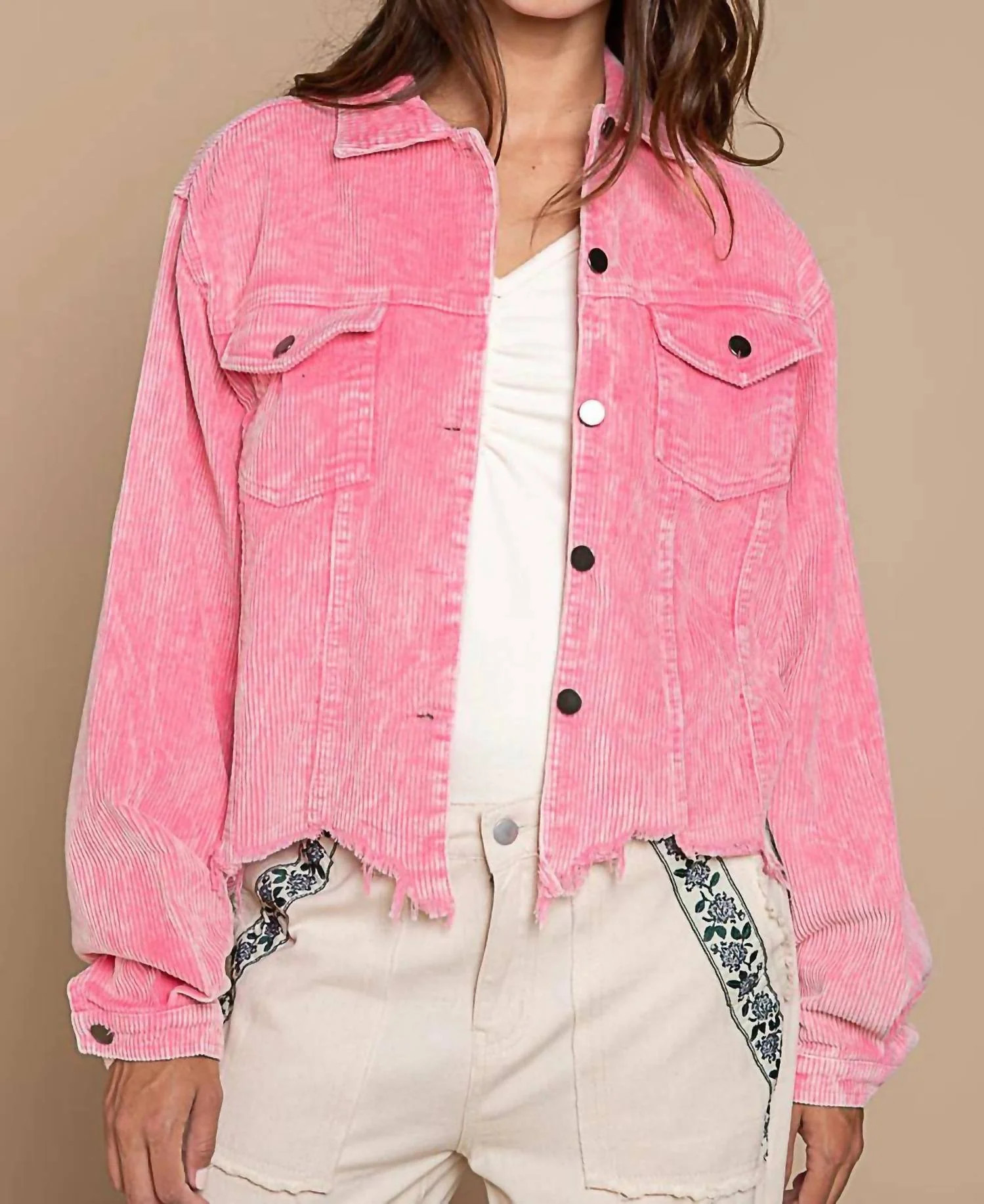 Charming Corduroy Distressed Jacket In Pink | Shop Simon