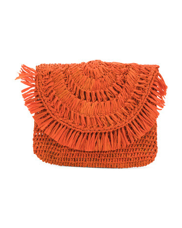 Mia Handwoven Straw And Raffia Clutch | TJ Maxx