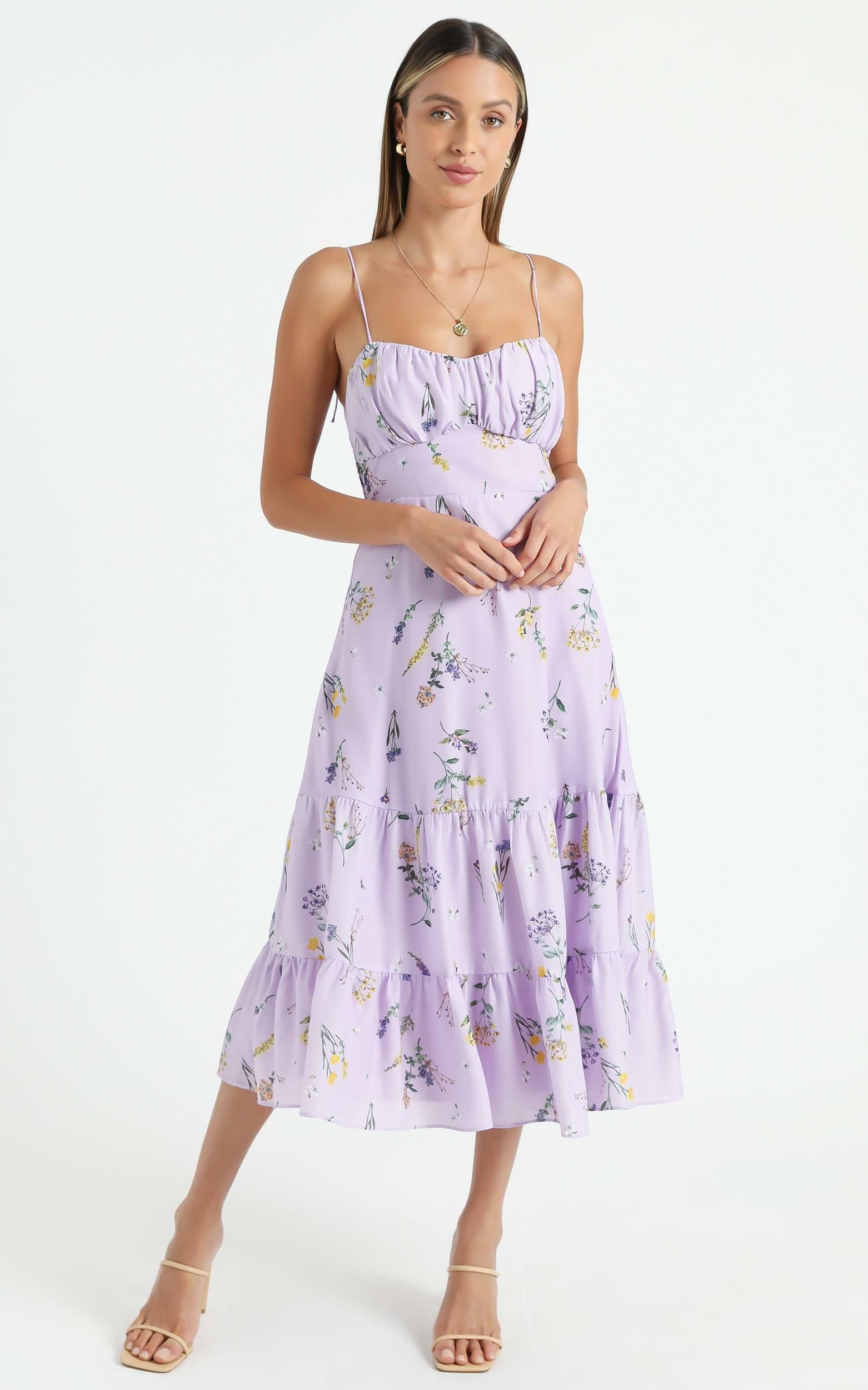 Monaco Sweetheart Midi Dress in Lavender Botanical Floral | Showpo - deactived