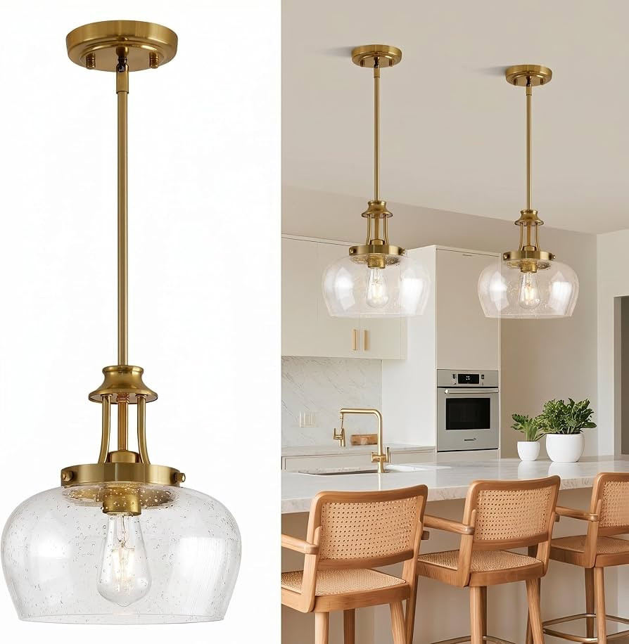Modern Pendant Lights Kitchen Island, Brushed Gold Pendant Light Fixtures with 10" Clear Air Bubb... | Amazon (US)
