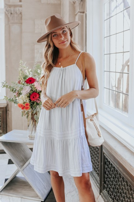 Contrast Tiered Blue Striped Dress | Magnolia Boutique