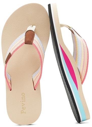 Pevino Women's Orthotic Flip Flops with Soft Waterproof Platform and Anti-Slip Sole,Casual Thong Sandals for Women,Comfortable Beach Sandals with Arch Support for Girl Ladies Beige 6 | Amazon (US)